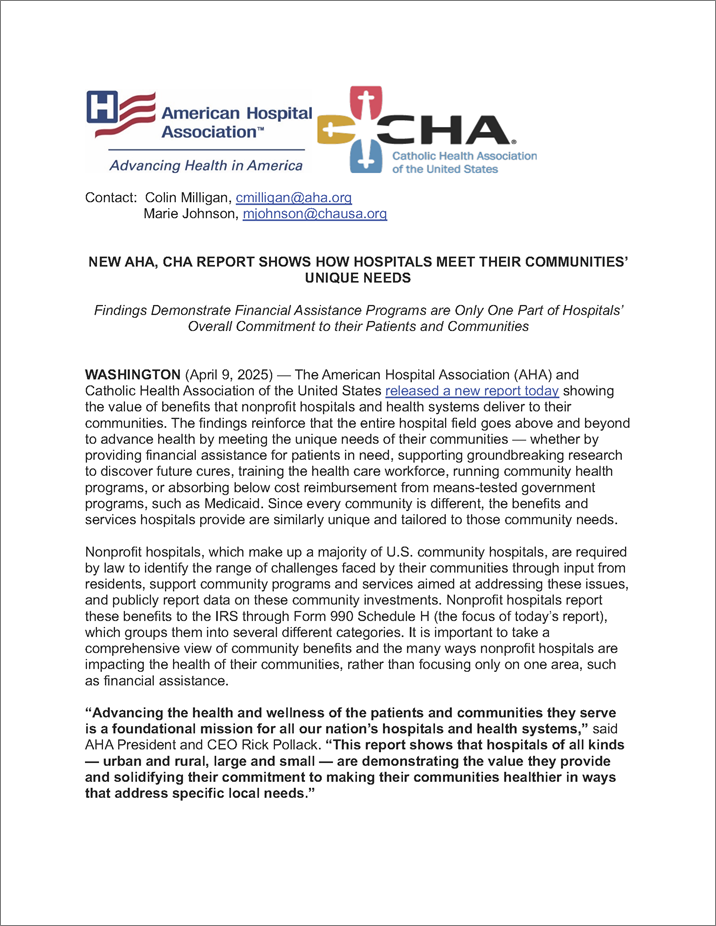 Image of Community Benefit Report Press Release