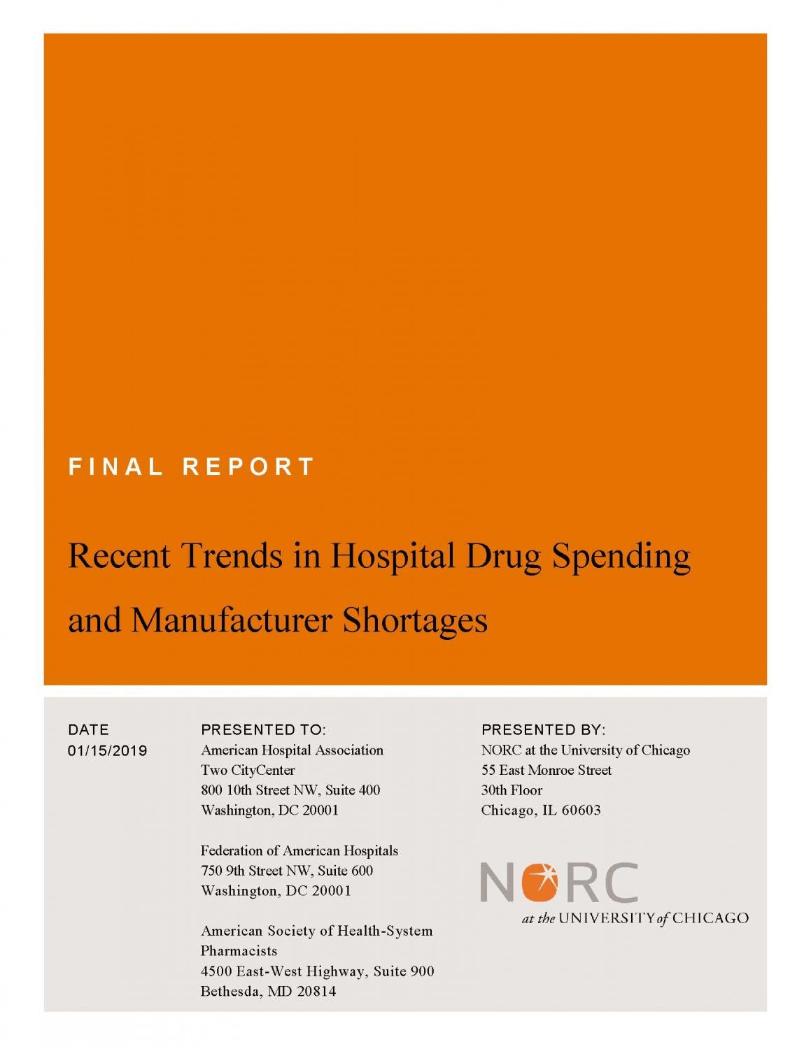 Recent Trends in Hospital Drug Spending and Manufacturer Shortages Final Report cover
