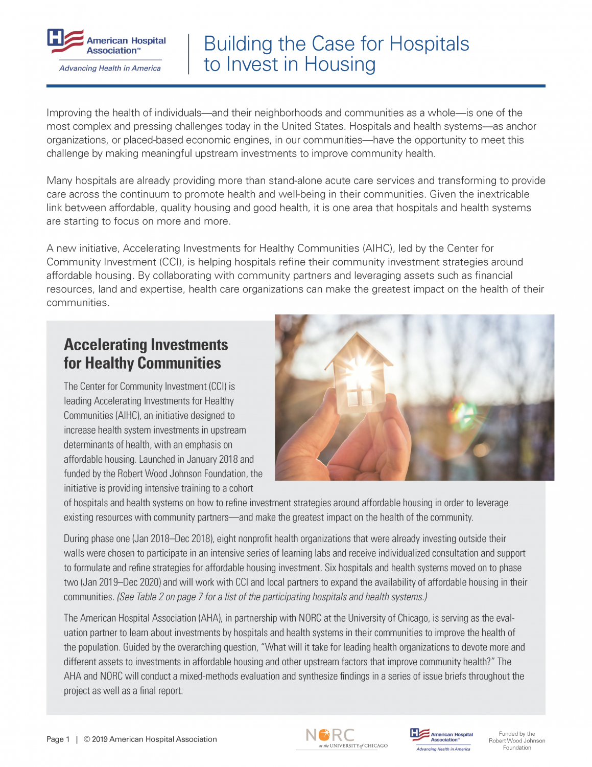 Issue Brief: Building the Case for Hospitals to Invest in Housing Cover Page