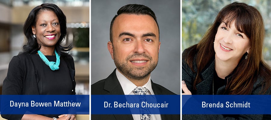 AHA Leadership Summit 2019 Keynote Speakers Dayna Bowen Matthew, Dr. Bechara Choucair, and Brenda Schmidt
