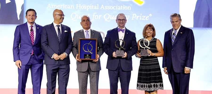 AHA Leadership Summit 2019 Quest for Quality Award Winners with AHA Chairman Brian Gragnolati and AHA President and CEO Rick Pollack.