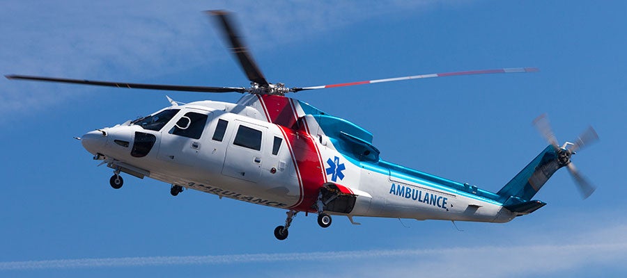Image of emergency helicopter ambulance in flight