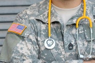 A Budding Opportunity to Advance Health Care Innovation for Veterans. An army medic in fatigues with a stethoscope around his neck.