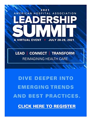 Micro-Innovation Can Deliver Oversized Results. 2021 American Hospital Association Leadership Summit: A Virtual Event. July 28-29, 2021. Lead | Connect | Transform. Reimagining health care. Dive deeper into emerging trends and best practices. Click here to register.