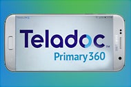 Teladoc Lays Out Its Differentiated Primary Care Strategy. Teladoc Primary 360 logo displayed on a mobile phone screen.