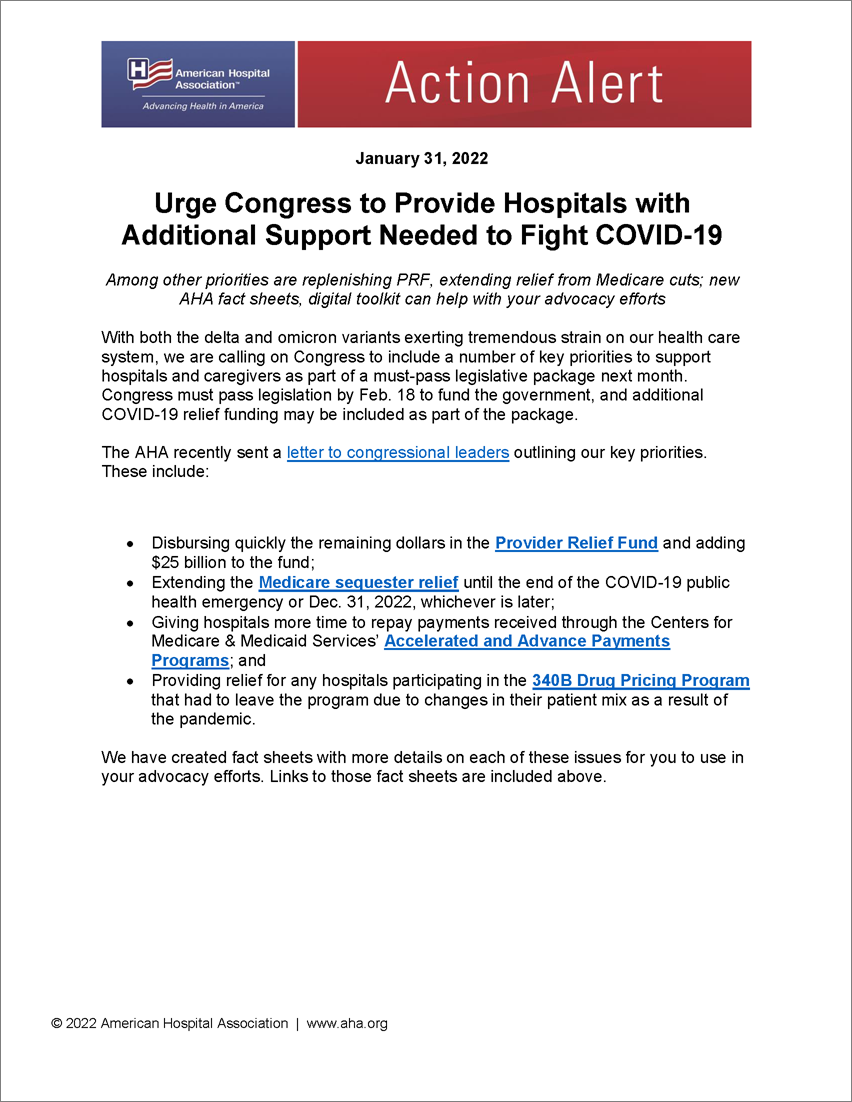 Image Action Alert: Urge Congress to Support Hospitals in Continued Fight Against COVID-19