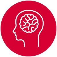 head and brain icon on red background