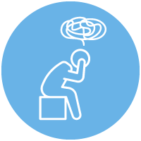 person sitting and thinking icon on light blue background