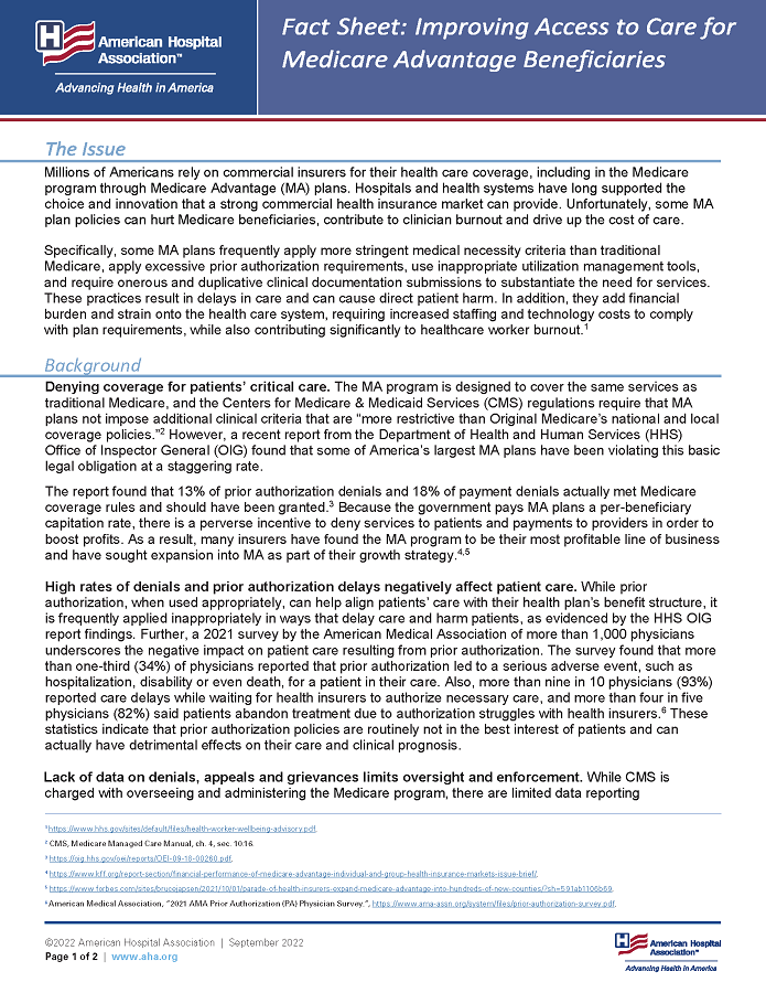 Fact Sheet: Improving Access to Care for Medicare Advantage Beneficiaries page 1.