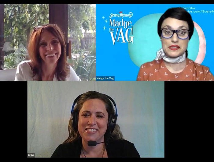 Split screen video of three women in a video chat discussing womens health