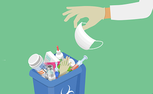 Has the Time Come for a Medical Waste Audit at Your Organization? A clinician's hand puts a mask into a container full of medical waste.