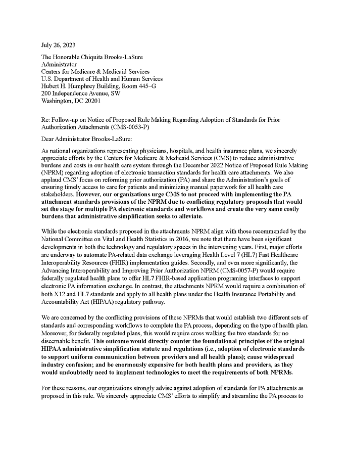 Letter on Notice of Proposed Rule Making Regarding Adoption of Standards for Prior Authorization Attachments PDF