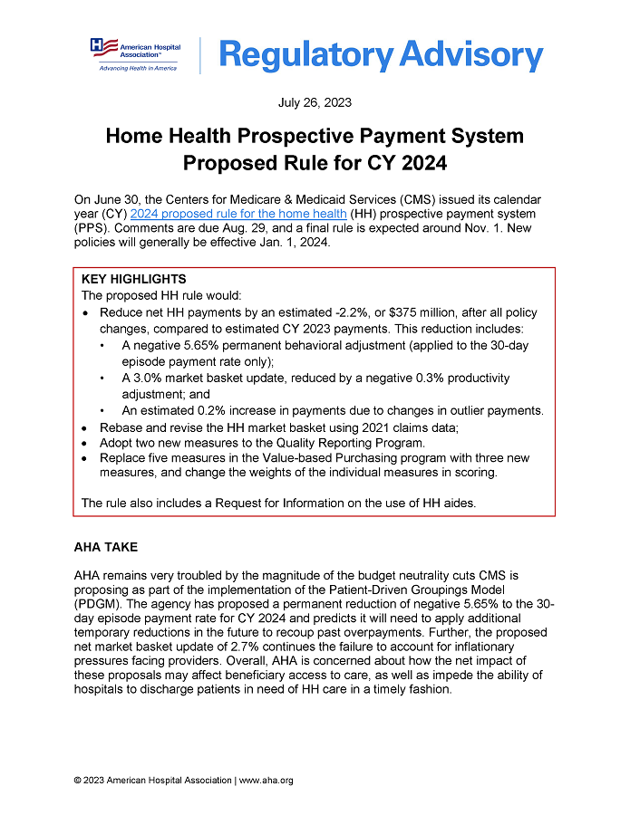 Federal Register :: Medicare Program; Calendar Year (CY) 2024 Home Health  (HH) Prospective Payment System Rate Update; HH Quality Reporting Program  Requirements; HH Value-Based Purchasing Expanded Model Requirements; Home  Intravenous Immune Globulin