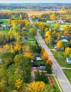 Aerial Rural street view of town
