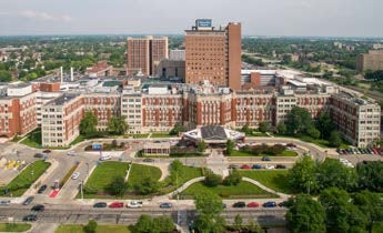 Henry Ford Hospital in Michigan seen from an elevated view.
