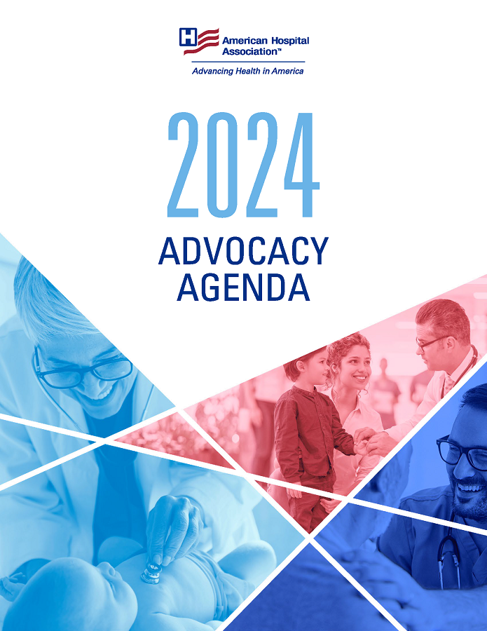 AHA Advocacy Agenda 2024 cover.  Healthcare advocacy, healthcare policy, and healthcare legislation.