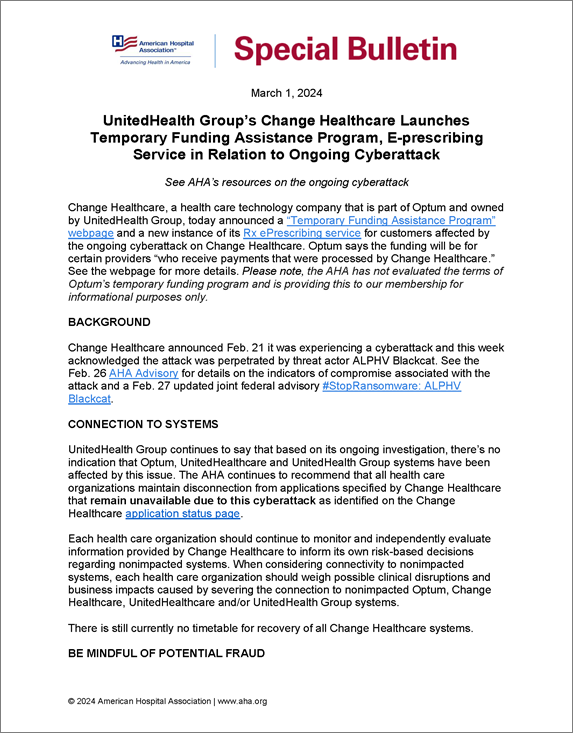 Change Healthcare Launches Temporary Programs in Relation to Ongoing Cyberattack