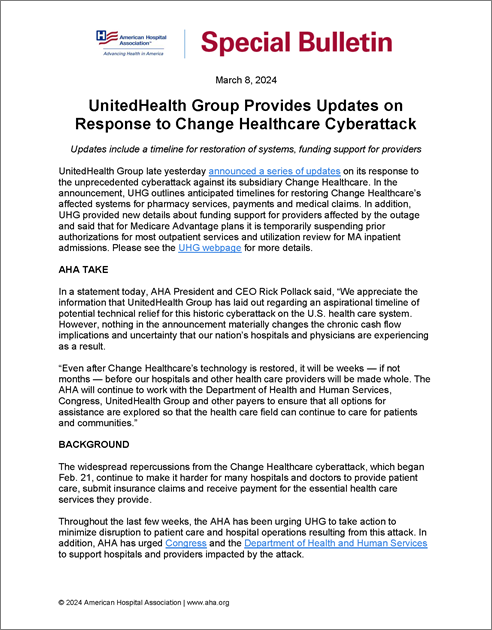UnitedHealth Group Provides Updates on Response to Change Healthcare Cyberattack 