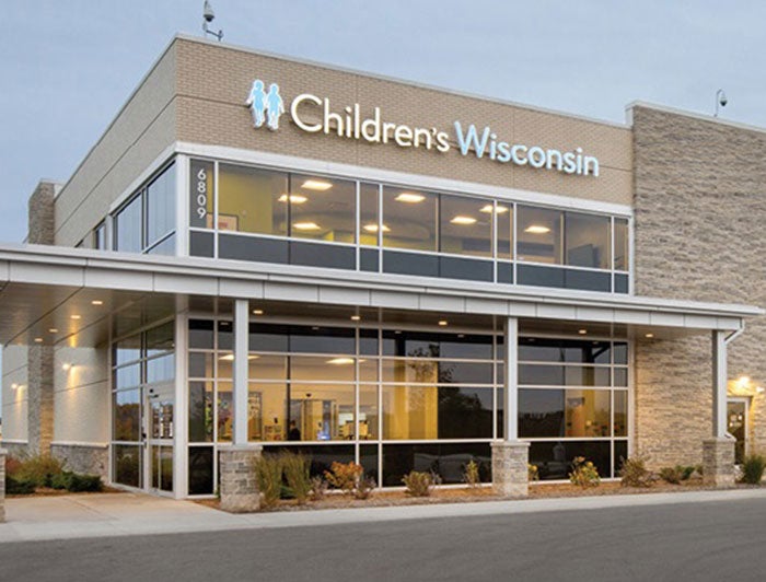 Children’s Wisconsin. Exterior shot of Children's Wisconsin facility at dusk.