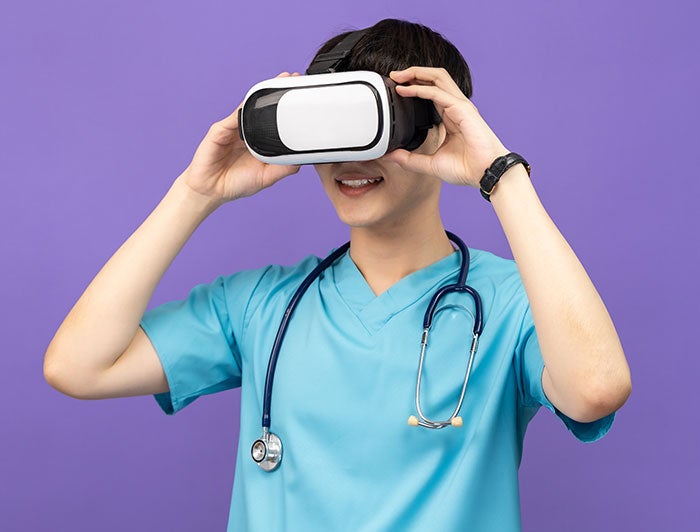 Danbury Hospital. Stock image of a clinician in VR goggles