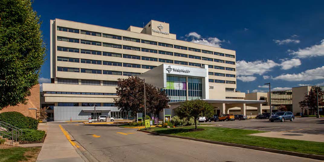 Trinity Health Grand Rapids. The front of the Trinity Health Grand Rapids hospital.