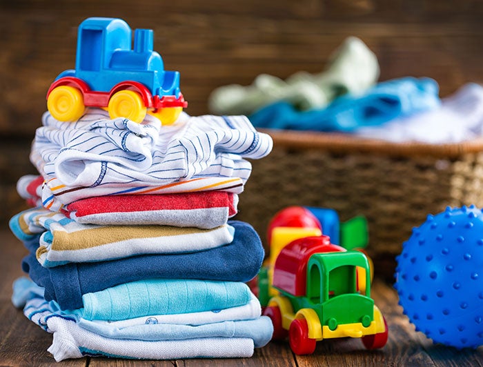 University of Maryland Upper Chesapeake Medical Center. Stock image of toy trains atop and amid folded laundry