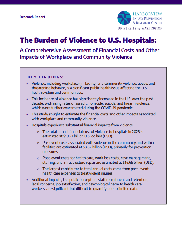 click to download research report: The Burden of Violence to U.S. Hospitals The Burden of Violence to U.S. Hospitals PDF Page 1