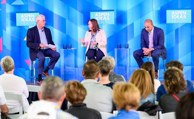 3 Big Ideas from Aspen Conference to Transform Health Care. Omar Lateef, Janice Nevin, Ron Werft on stage at the Aspen Ideas Health conference during the American Hospital Association Presents: The Hospital of the Future: Transforming Care Delivery panel on June 23, 2022.