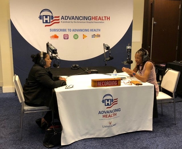 AHA's Joy Lewis and Asha Rodriguez of Atrium Health record podcast