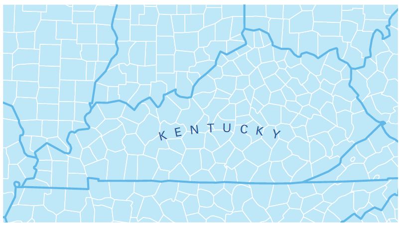 Map of Kentucky counties that University of Louisville Health.