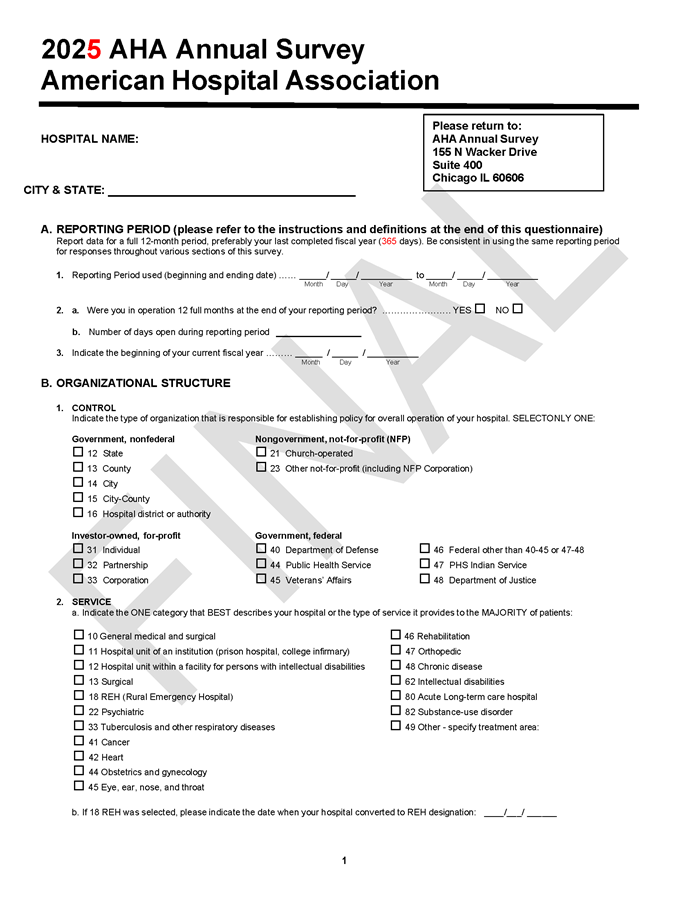 2025 AHA Annual Survey page 1.
