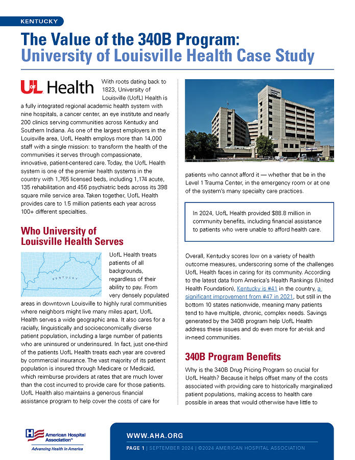 The Value of the 340B Program: University of Louisville Health Case Study page 1.