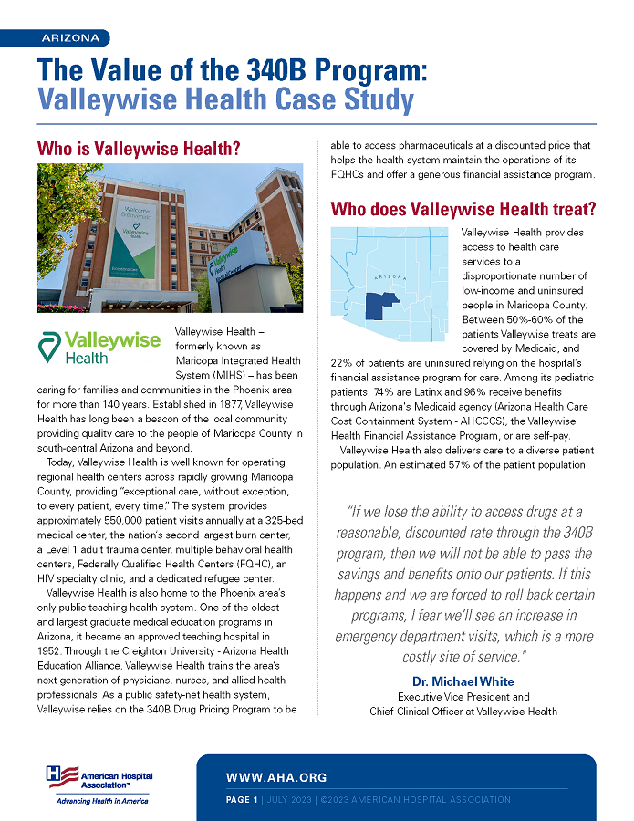 The Value of the 340B Program: Valleywise Health Case Study page 1.
