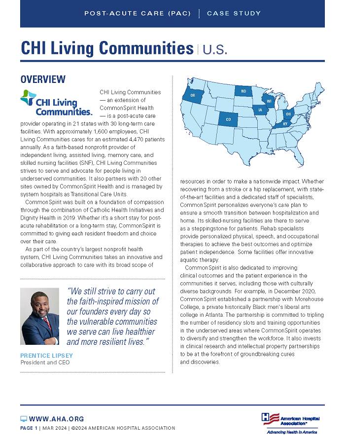 CHI Living Communities Post-Acute Care (PAC) Case Study page 1.