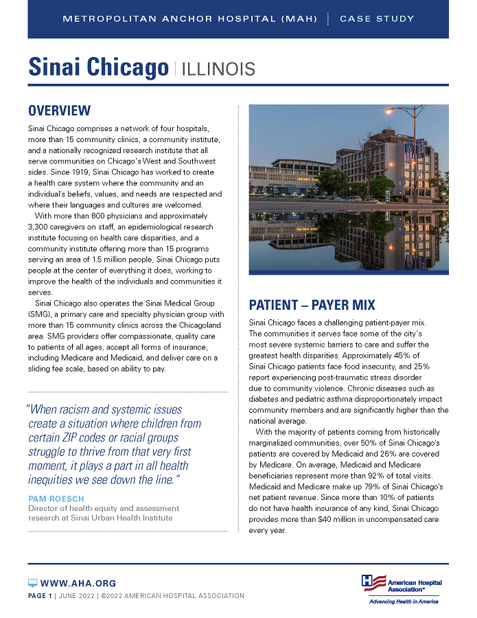 Sinai Chicago, Illinois: Metropolitan Anchor Hospital (MAH) case study page 1.