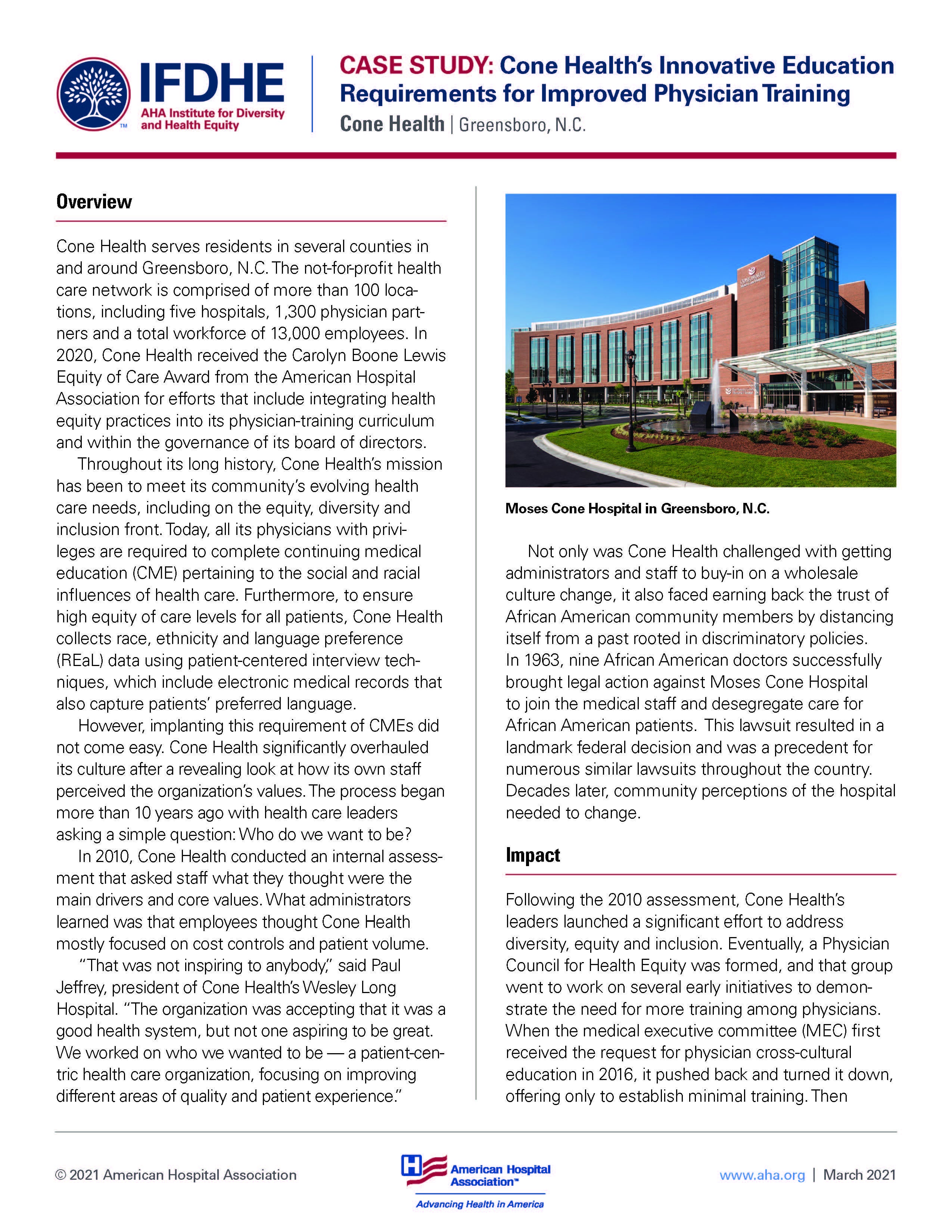 Page 1 of Case Study: Health’s Innovative Education Requirements for Improved Physician Training Cone Health | Greensboro, N.C.