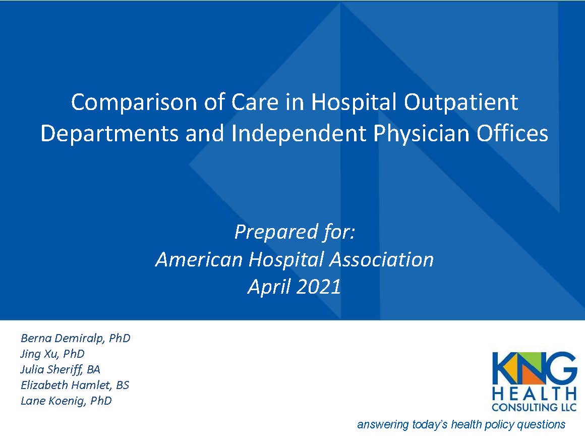 Comparison of Care in Hospital Outpatient Departments and Independent Physician Offices Study page 1