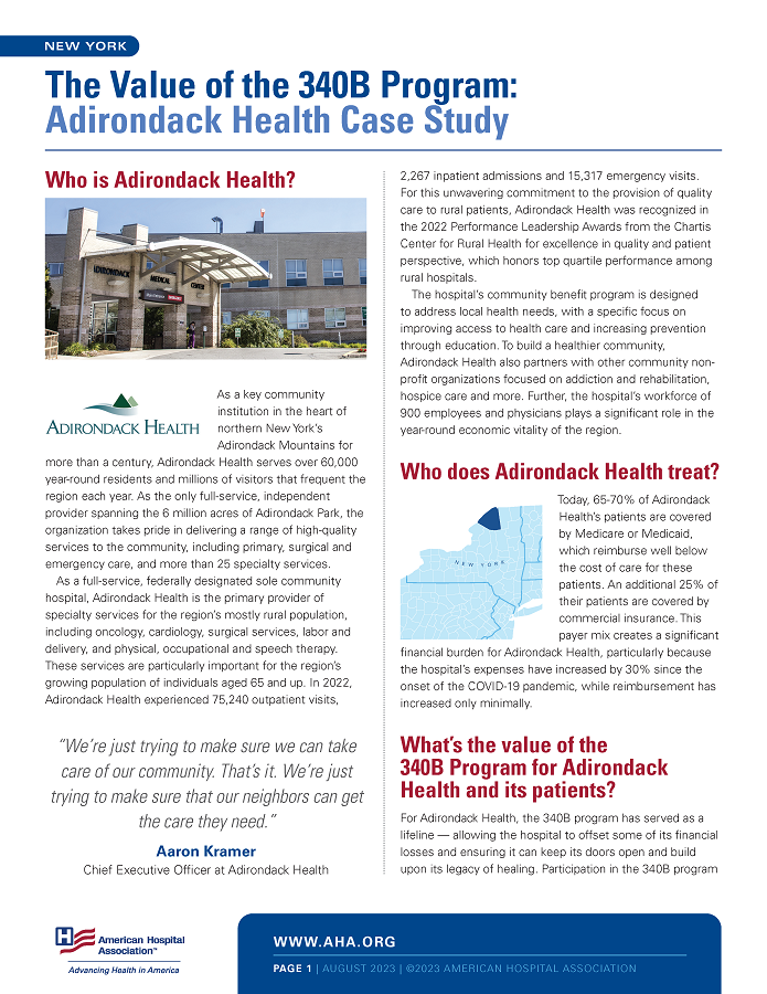 The Value of the 340B Program: Adirondack Health Case Study page 1.