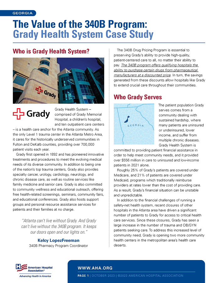 The Value of the 340B Program: Grady Health System Case Study page 1.