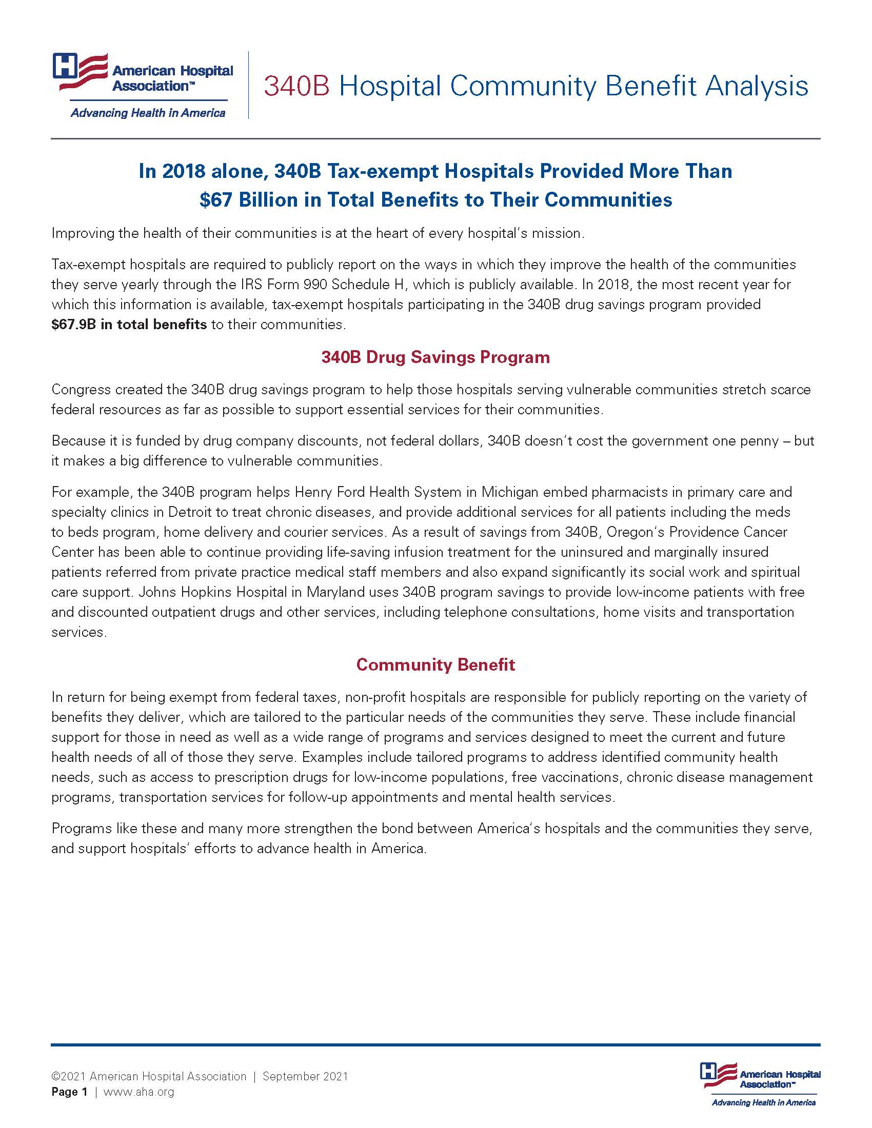 340B Hospital Community Benefit Analysis page 1.