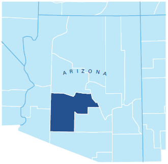 Map of Arizona counties that Valleywise Health serves.