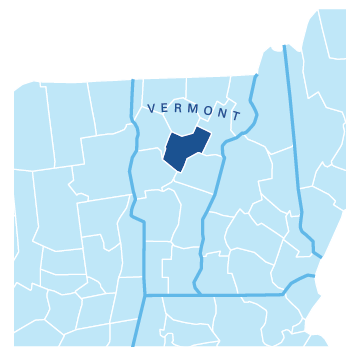 Map of Vermont counties that Central Vermont Medical Center serves.