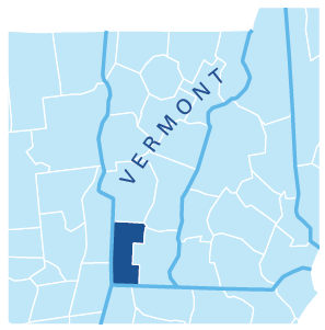 Map of Vermont counties that Southwestern Vermont Health Care serves.
