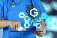 Intermountain, Presbyterian and SSM Health Tackle Digital Transformation. A clinician works on a tablet with medical icons displayed with the Graphite Health logo.