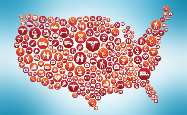 Strategic Planning Imperatives for the Path Forward. A Map of the United States made up of health care icons.