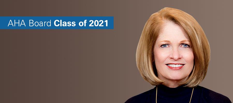 Image of Marna Borgstrom next to AHA Board Class of 2021 logo