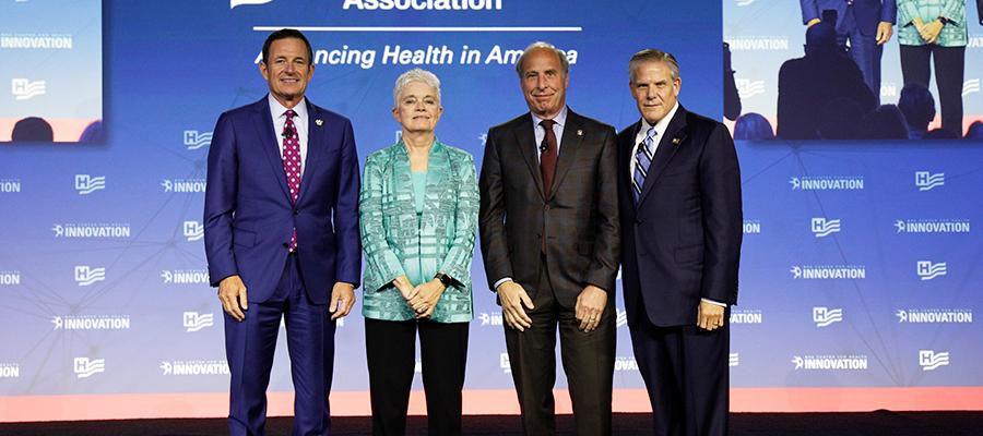 AHA Chairman Brian Gragnolati, AHA Chair-elect Melinda Estes, M.D., AHA Chair-elect Designate Rod Hochman, M.D., and AHA President and CEO Rick Pollack kicked off the AHA Leadership Summit this afternoon.