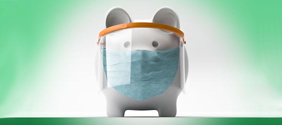 piggy bank wearing a mask