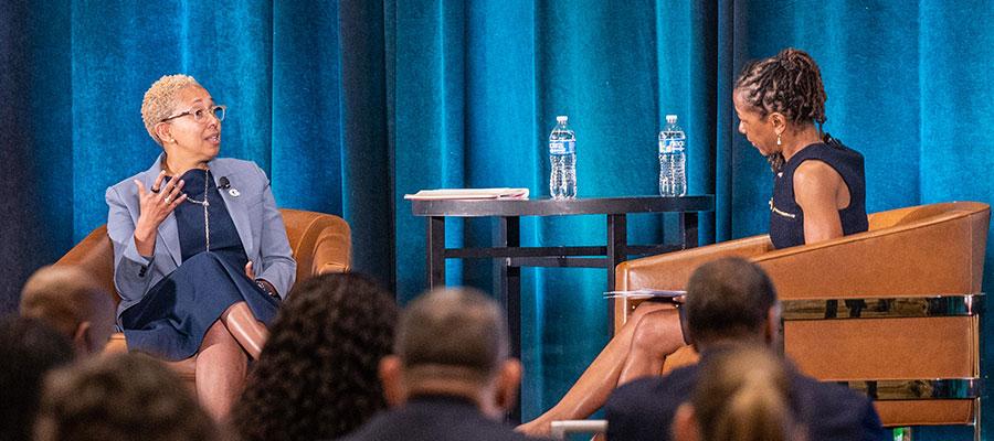 Technology was the topic for today's plenary session discussion between Ivor Horn, M.D., director of health equity and social determinants of health at Google, and Joy A. Lewis, AHA senior vice president for health equity strategies and executive director of IFDHE