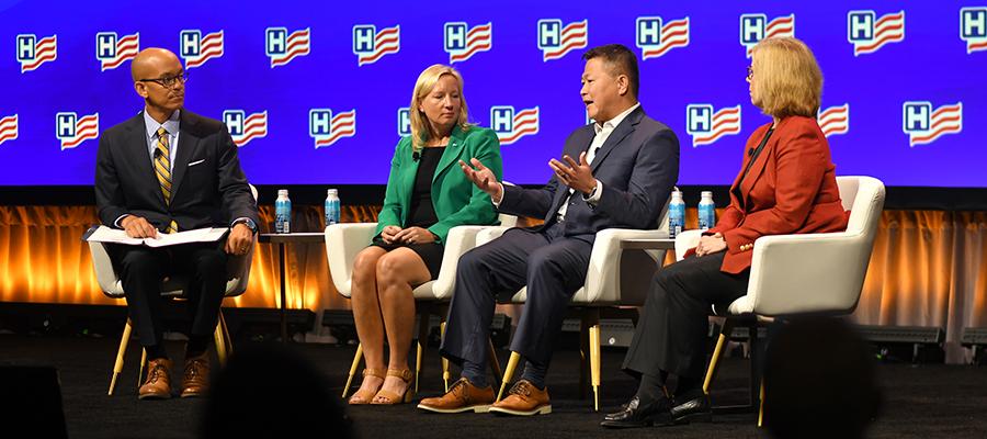 Geoff Bennett,Tina Freese Decker,Jaewon Ryu, M.D., CEO of Risant Health; and Lisa Shannon discussed innovative approaches to expanding access, improving outcomes and reducing disparities while ensuring the financial viability of their hospitals and health systems.  